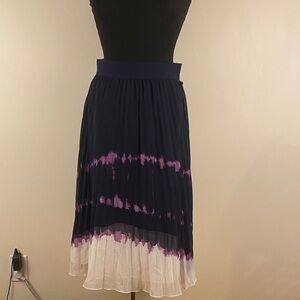 DKNY Women's Navy Tie-Dye Midi Skirt with Purple and White Hem